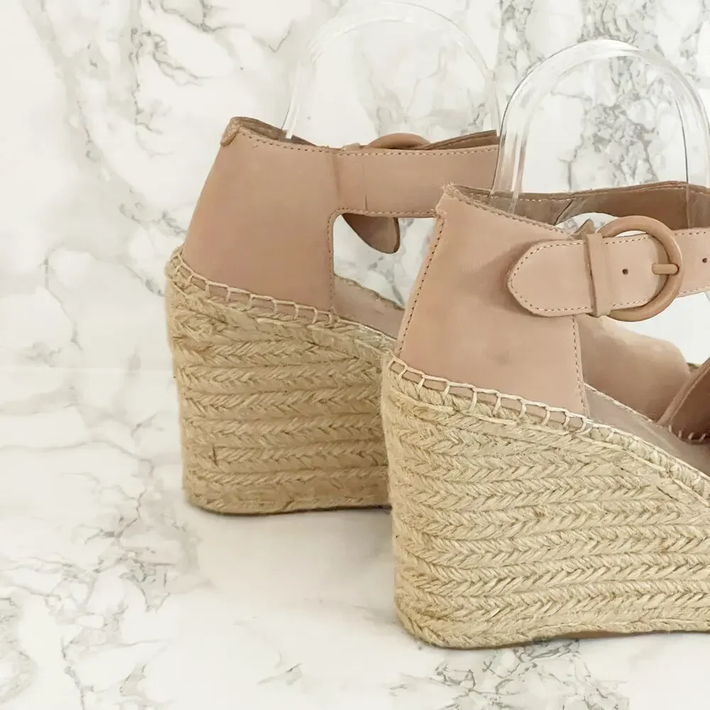 MARC FISHER Alida Suede Espadrille Wedge Sandal Blush Pink 7.5